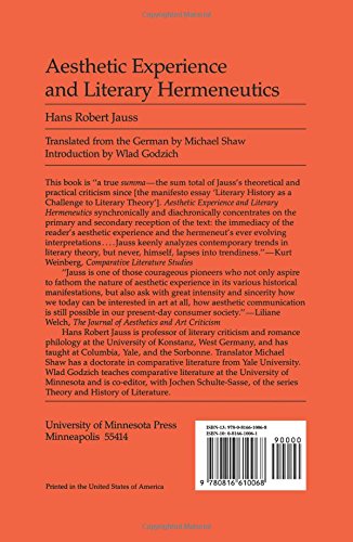 Aesthetic Experience and Literary Hermeneutics (Volume 3) (Theory and History of Literature),Used