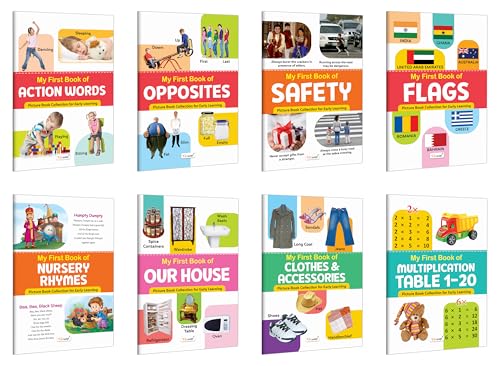 My First Book Of Action Words, Opposites, Safety, Flags And More :- Vocabulary Builder For Toddlers, Interactive Learning Book, Educational Book For Kids | Combo Of 8 Books