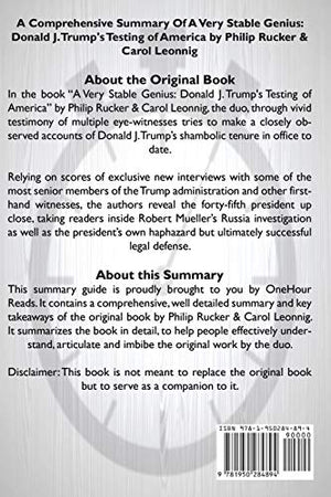 SUMMARY Of A Very Stable Genius: Donald J. Trump's Testing of America,Used