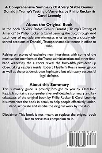SUMMARY Of A Very Stable Genius: Donald J. Trump's Testing of America,Used