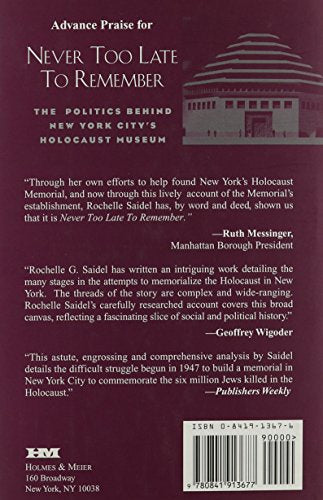 Never Too Late to Remember: The Politics Behind New York City's Holocaust Museum (New Perspectives : Jewish Life and Thought),Used