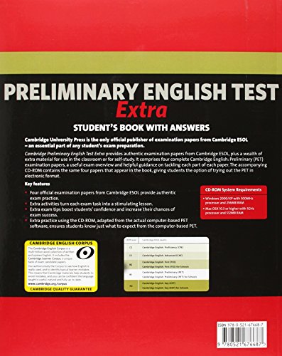 Cambridge Preliminary English Test Extra Student'S Book With Answers And Cdrom (Pet Practice Tests)
