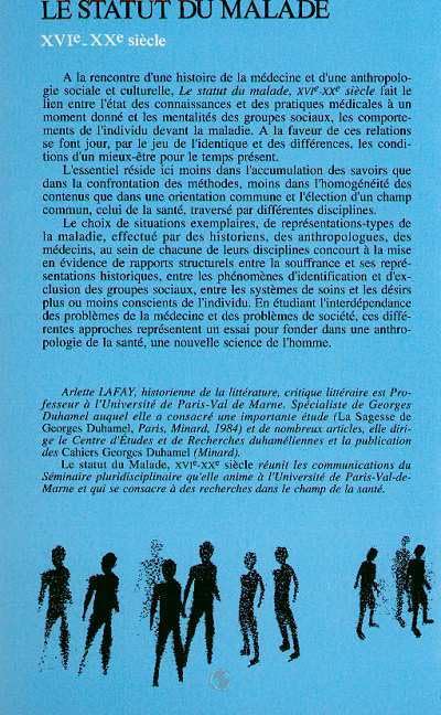 Le statut du malade: XVIXXme sicles  Approches anthropologiques,Used