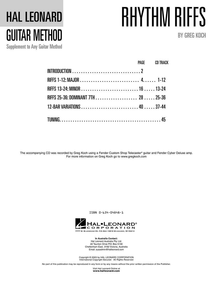 Rhythm Riffs: Over 200 Riffs In All Styles Hal Leonard Guitar Method (Hal Leonard Guitar Method (Songbooks)),Used