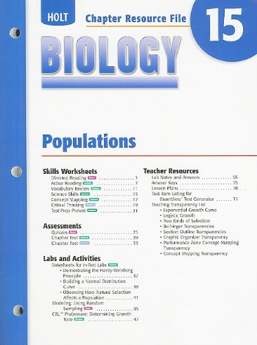 Holt Biology Chapter Resource File 15: Populations,Used