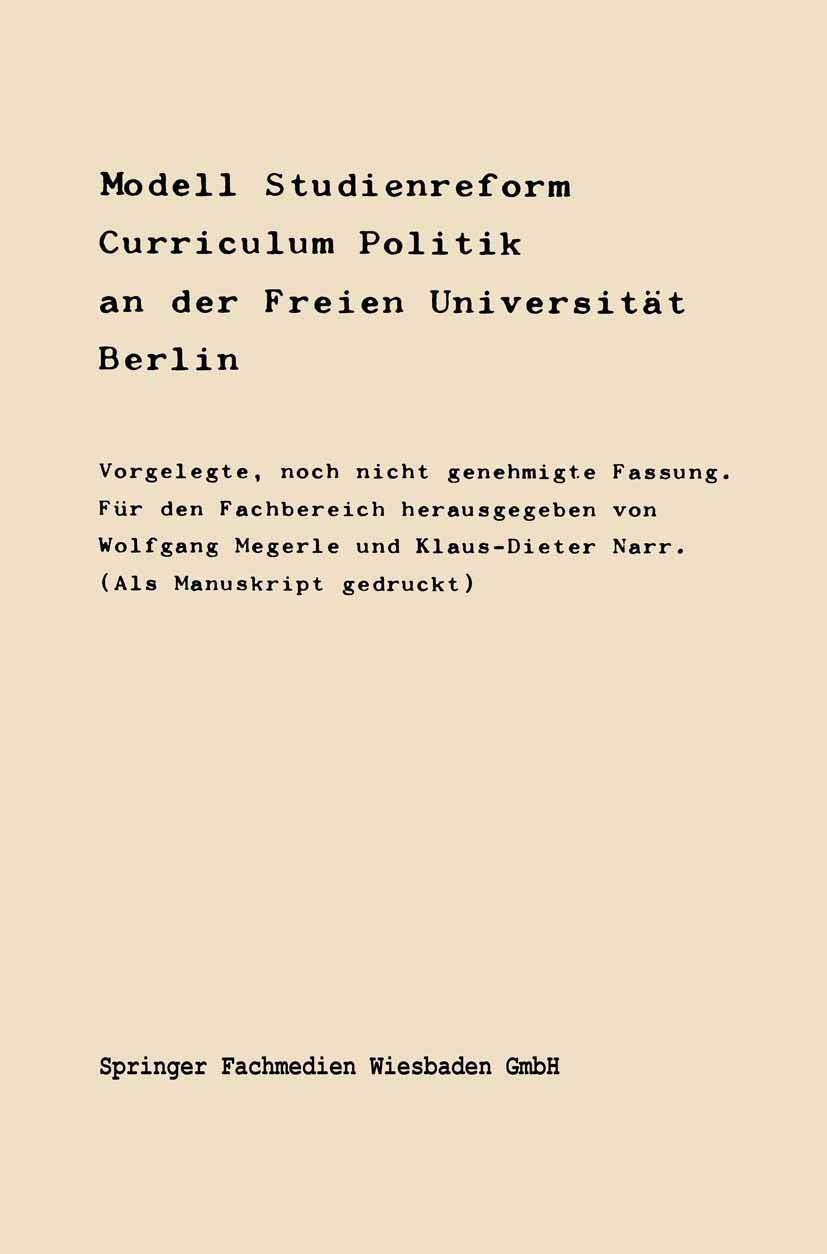 Modell Studienreform: Curriculum Politische Wissenschaft an der Freien Universitt Berlin (German Edition),Used