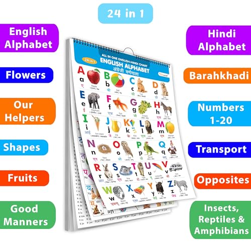 My First All In One Spiral Chart English-Hindi : With 24 Topics ( Big Fonts And Realistic Pictures) | Gift Set For Kids