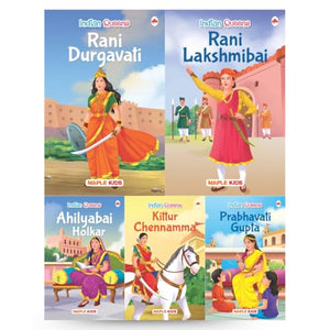 Story Books For Kids - Indian Queens (Set Of 5 Books) (Illustrated) - Kittur Chennamma, Durgavati, Prabhavati Gupta, Ahilyabai Holkar, Rani Lakshmi Bai - Biographies For Children - Age 6+