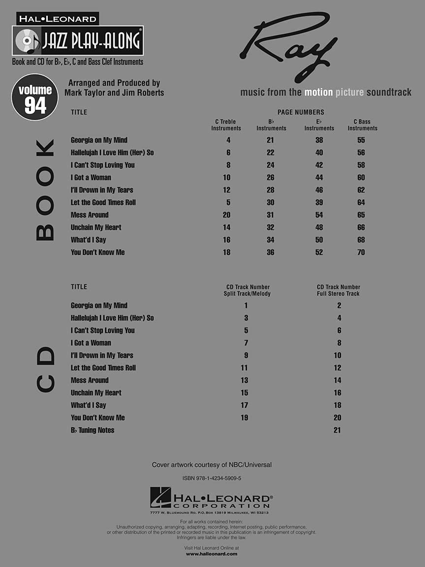 Ray: Jazz PlayAlong Volume 94 (Jazz Playalong, 94),Used