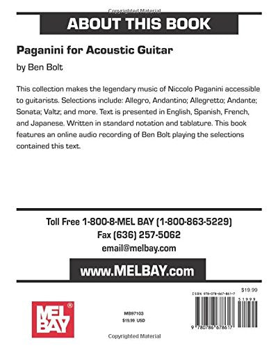 Paganini For Acoustic Guitar (Mel Bay Archive Editions),New