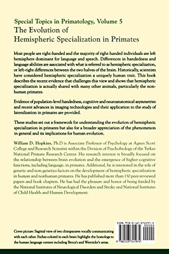 The Evolution of Hemispheric Specialization in Primates (Volume 5) (Special Topics in Primatology, Volume 5),Used