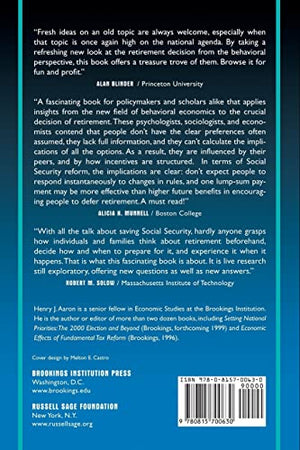 Behavioral Dimensions of Retirement Economics,Used