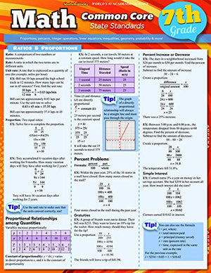 Math Common Core 7Th Grade QuickStudy Laminated Reference Guide (QuickStudy Academic),Used