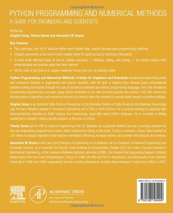 Python Programming and Numerical Methods: A Guide for Engineers and Scientists,Used