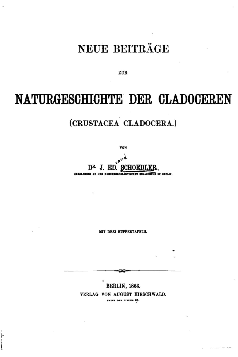 Neue Beitrge zur Naturgeschichte der Cladoceren (crustacea Cladocera) (German Edition),Used