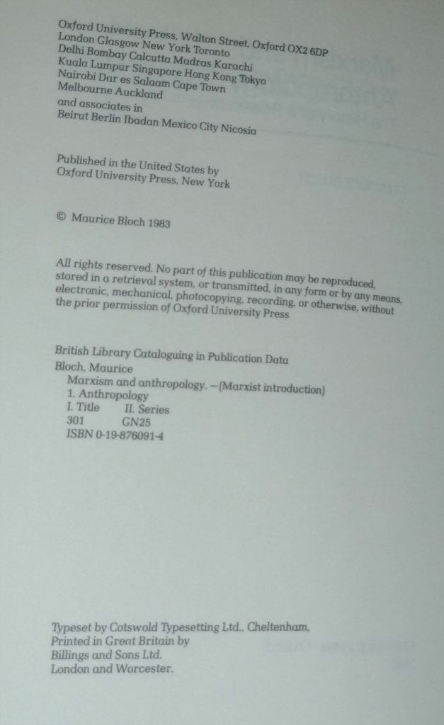 Marxism and anthropology: The history of a relationship (Marxist introductions),Used