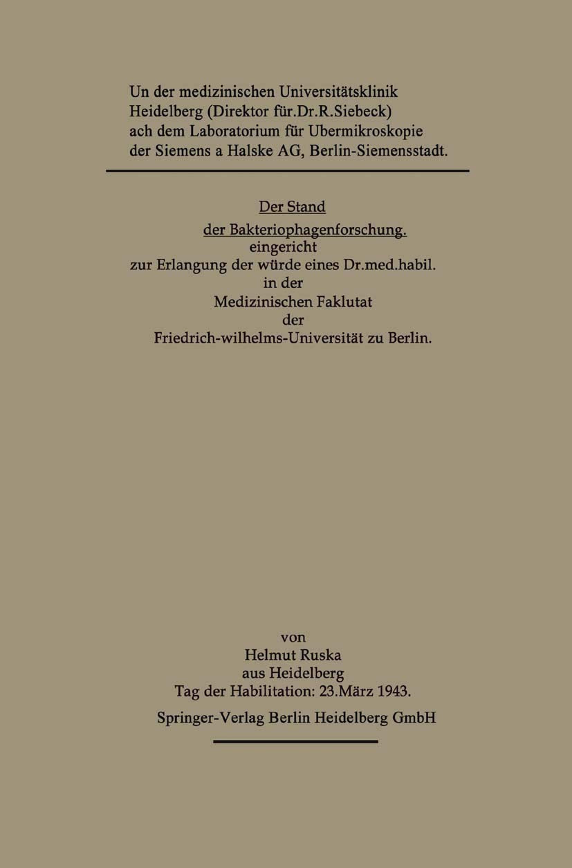 Der Stand der Bakteriophagenforschung (German Edition),Used