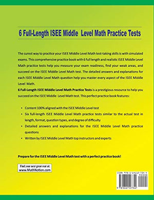 6 FullLength ISEE Middle Level Math Practice Tests: Extra Test Prep to Help Ace the ISEE Middle Level Math Test,Used