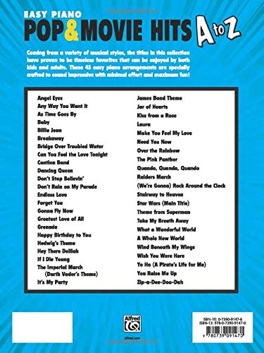 Pop & Movie Hits A to Z: 45 Fun and Familiar Piano Arrangements (Easy Piano),Used