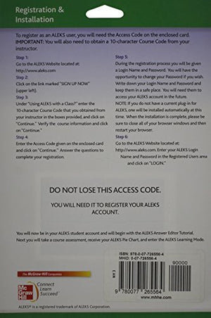 ALEKS Prep Access Card 6 Weeks for College Algebra,Used