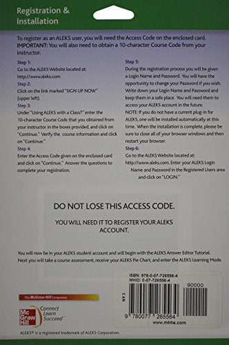 ALEKS Prep Access Card 6 Weeks for College Algebra,Used