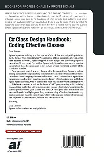 C# Class Design Handbook: Coding Effective Classes (Expert's Voice),Used