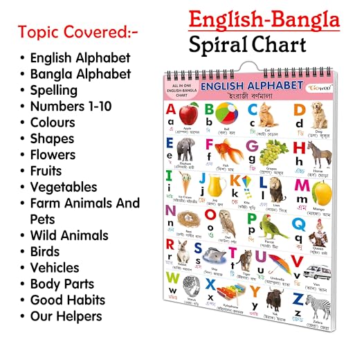 My First All In One Spiral Chart English-Bangla : Kids First Little Library, Chart For Kids, Early Learning Chart, Picture Chart Collection With 16 Topics, Gift For Best Friend