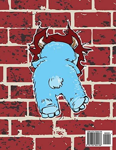 Graphpaper Notebook 4x4: Cute monster breaking through wall design 100 pages of graph paper with bigger squares for younger stud,Used