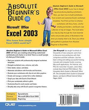 Absolute Beginner's Guide to Microsoft Office Excel 2003,Used