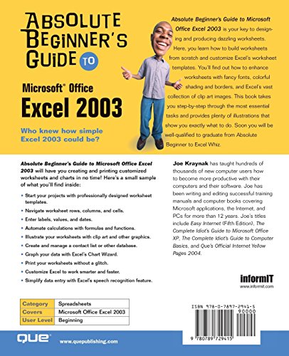 Absolute Beginner's Guide to Microsoft Office Excel 2003,Used