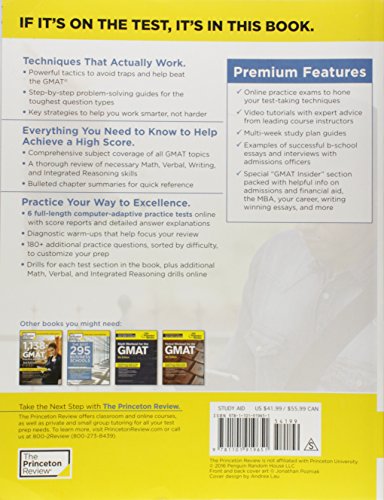 Cracking the GMAT Premium Edition with 6 ComputerAdaptive Practice Tests, 2017 (Graduate School Test Preparation),Used