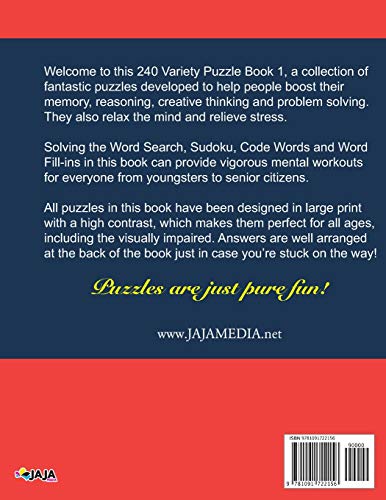 240 Variety Puzzle Book 1: Word Search, Sudoku, Code Word and Word Fillin for Effective Brain Exercise! (240 Fun Puzzles For Ef,Used