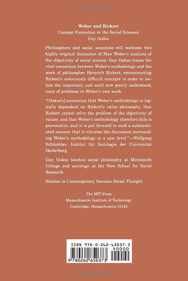 Weber and Rickert: Concept Formation in the Social Sciences (Studies in Contemporary German Social Thought),Used