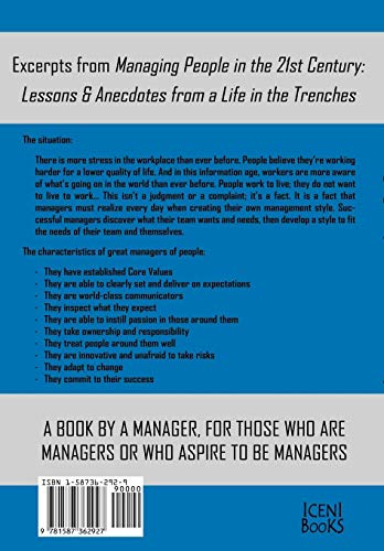 Managing People in the 21st Century: Lessons and Anecdotes from a Life in the Trenches,Used