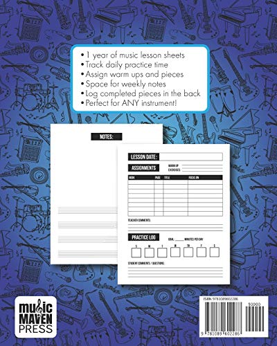 Music Practice & Assignment Notebook: 52 Weeks of Music Lesson Tracking Charts  Record Notes and Practice Log Book  Cool Blue In,Used