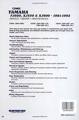 Clymer Yamaha XJ550, XJ600 & FJ600 19811992: Service, Repair, Maintenance,New