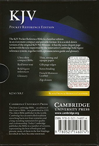 KJV Pocket Reference Bible, Black French Morocco Leather with Zip Fastener, Redletter Text, KJ243:XRZ Black French Morocco Leat