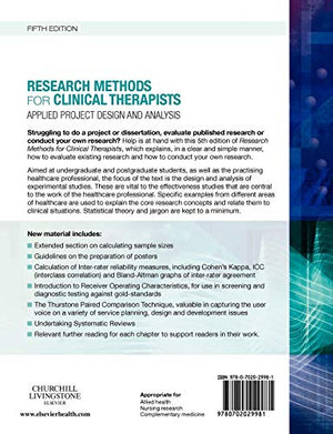 Research Methods for Clinical Therapists: Applied Project Design and Analysis,New