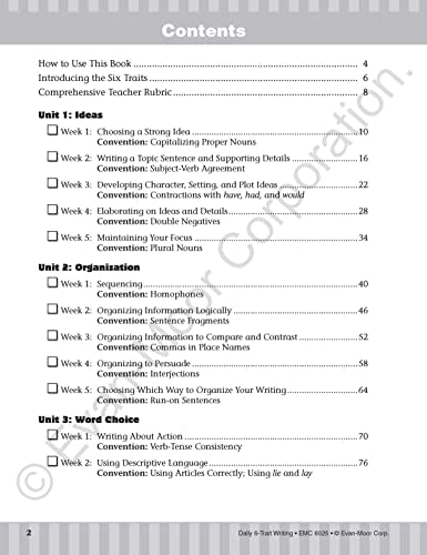 Evanmoor Daily 6Trait Writing, Grade 5 Homeschool And Classroom Resource Workbook, Reproducible Worksheets, Teaching Edition,