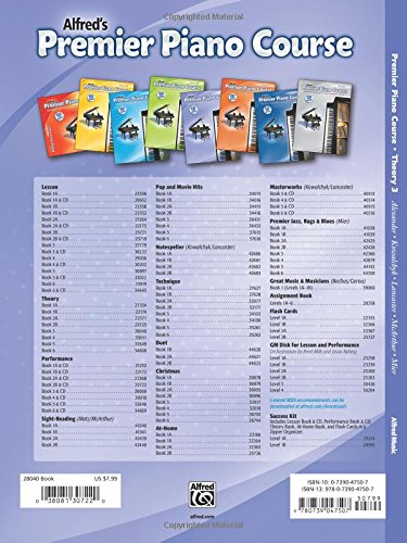 Premier Piano Course Theory, Bk 3 (Premier Piano Course, Bk 3),Used