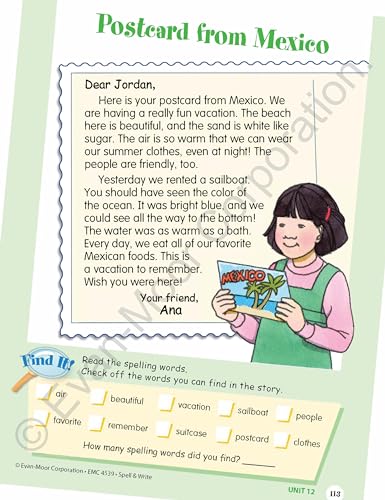 EvanMoor Skill Sharpeners Spell and Write Workbook, Grade 3, 120 Spelling Words, Test Prep, Word Families, Short Vowels, Gramma,Used
