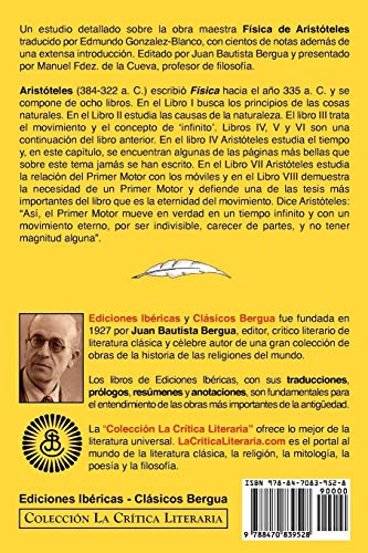 Fsica de Aristteles, Coleccin La Crtica Literaria por el clebre crtico literario Juan Bautista Bergua, Ediciones Ib,Used