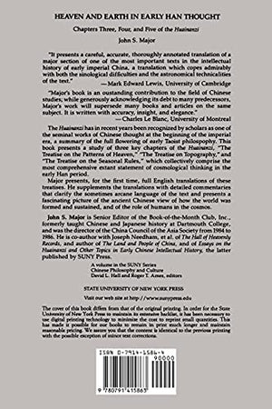 Heaven and Earth in Early Han Thought: Chapters Three, Four, and Five of the Huainanzi (Suny Series in Chinese Philosophy and Cu,Used