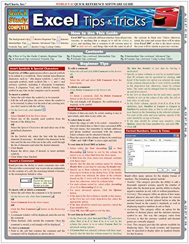Excel Tips & Tricks QuickStudy Laminated Reference Guide (QuickStudy Computer),Used