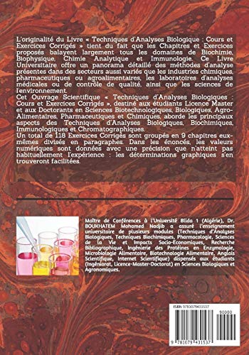 Techniques d'Analyses Biologiques : Cours et Exercices Corrigs (French Edition),Used