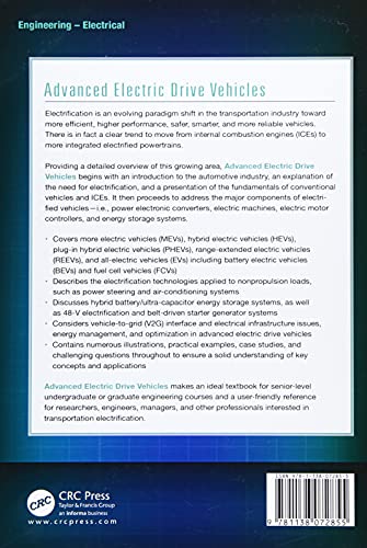 Advanced Electric Drive Vehicles (Energy, Power Electronics, and Machines),Used