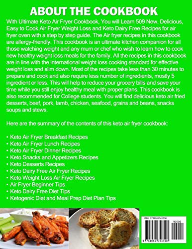 Ultimate Keto Air Fryer Cookbook: Learn 509 New, Delicious, Quick & Easy Ketogenic & Dairy Free Air Fryer Recipes for Weight Los,Used
