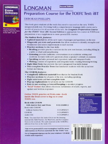 Longman Preparation Course for the TOEFL iBT Test (with CDROM, Answer Key, and iTest),Used