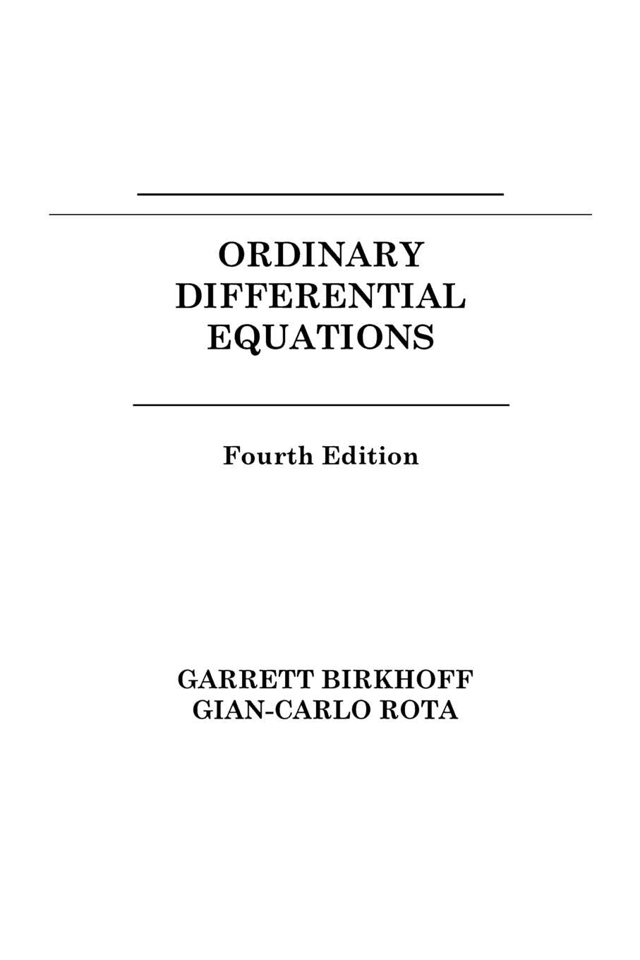 Ordinary Differential Equations,New