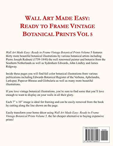 Wall Art Made Easy: Ready to Frame Vintage Botanical Prints Vol 5: 30 Beautiful Illustrations to Transform Your Home,Used